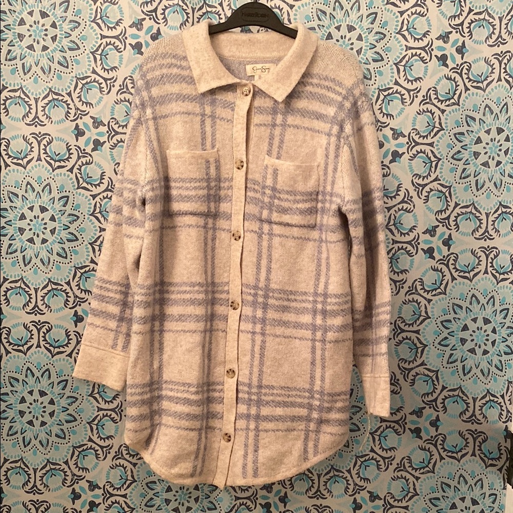 Women’s Plaid Jessica Simpson Button-Up Sweater Jacket - Large